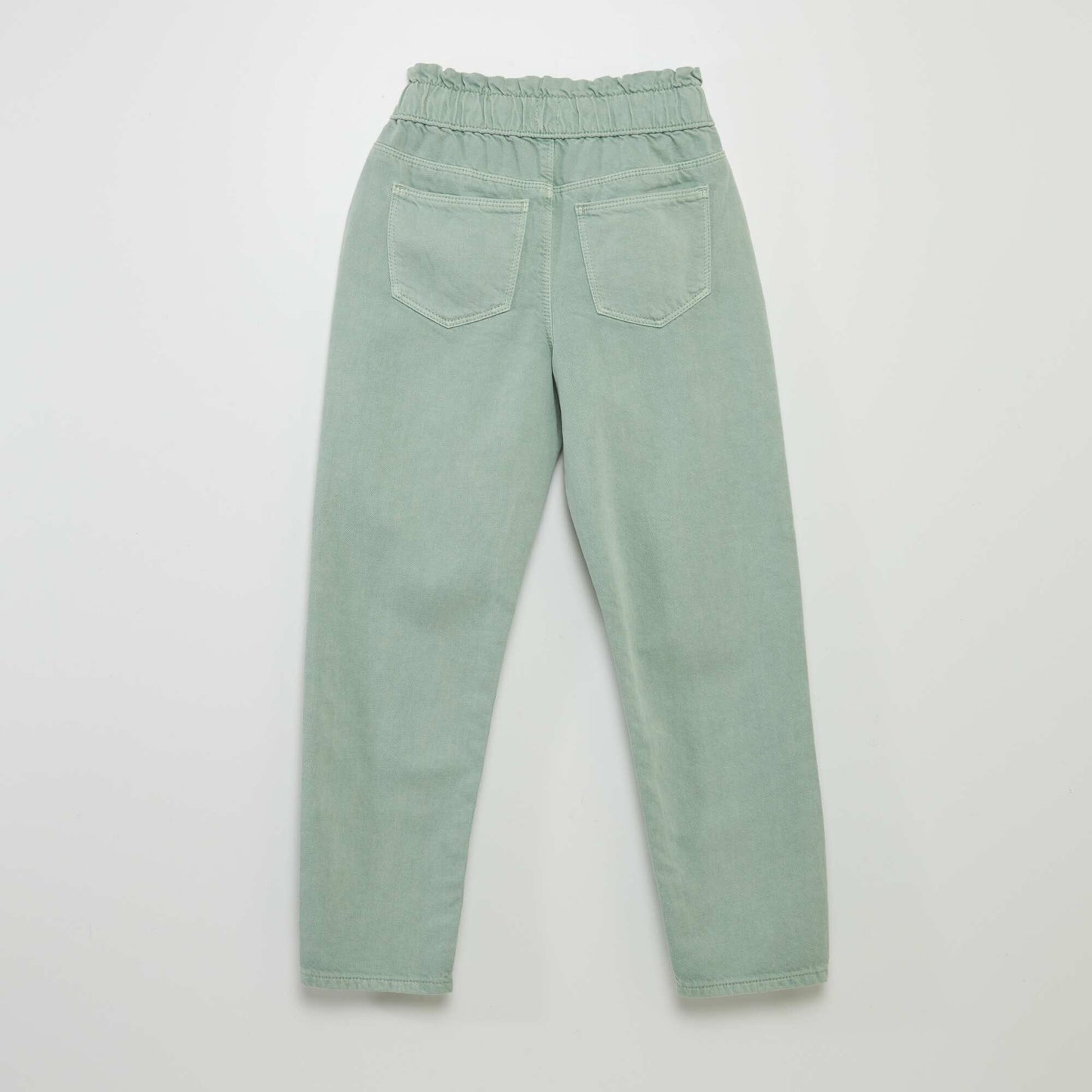 Pantalón de sarga con volante en la cintura VERDE