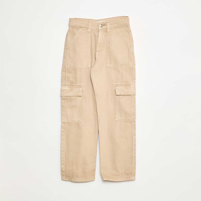 Pantalón jean con múltiples bolsillos BEIGE