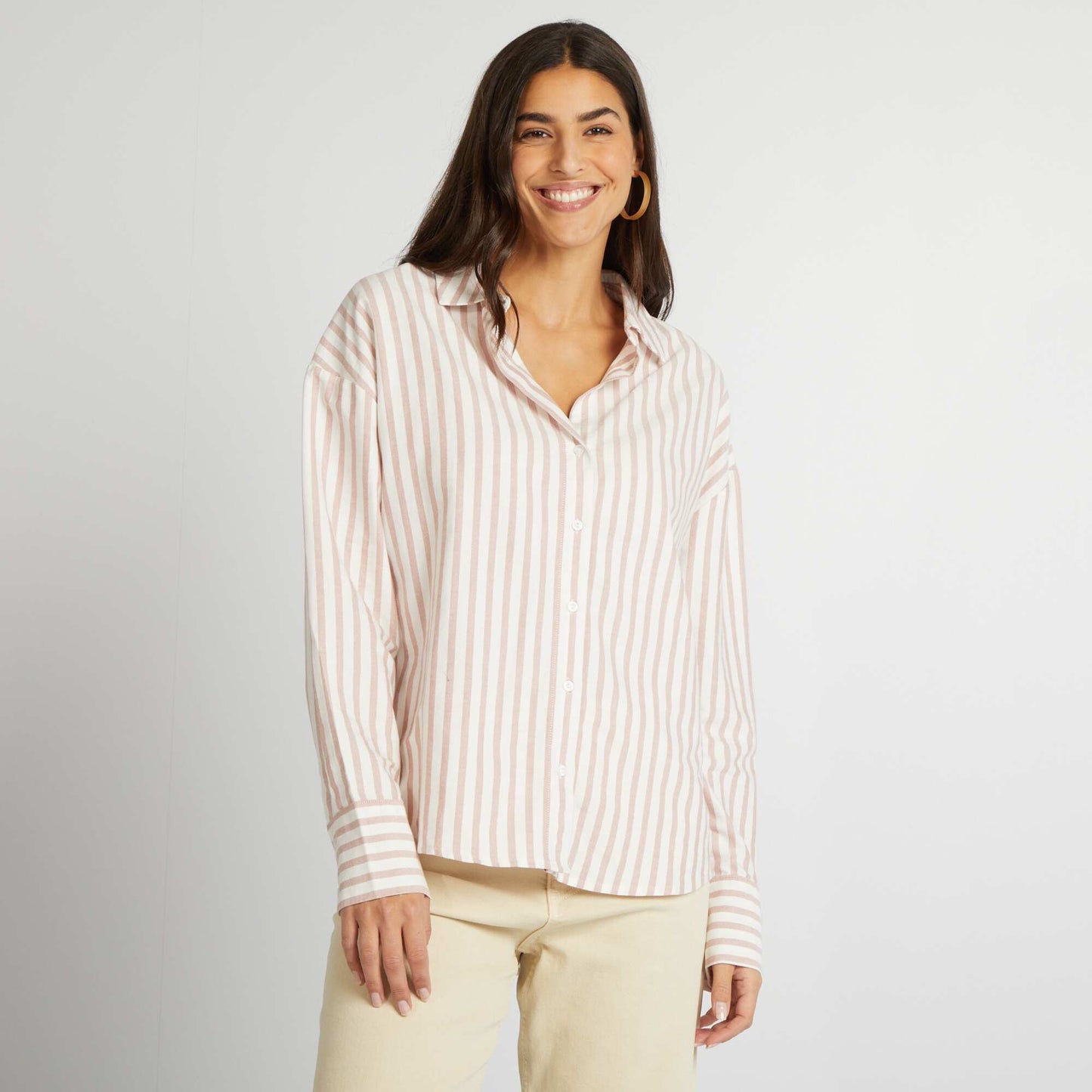 Camisa oxford a rayas BEIGE