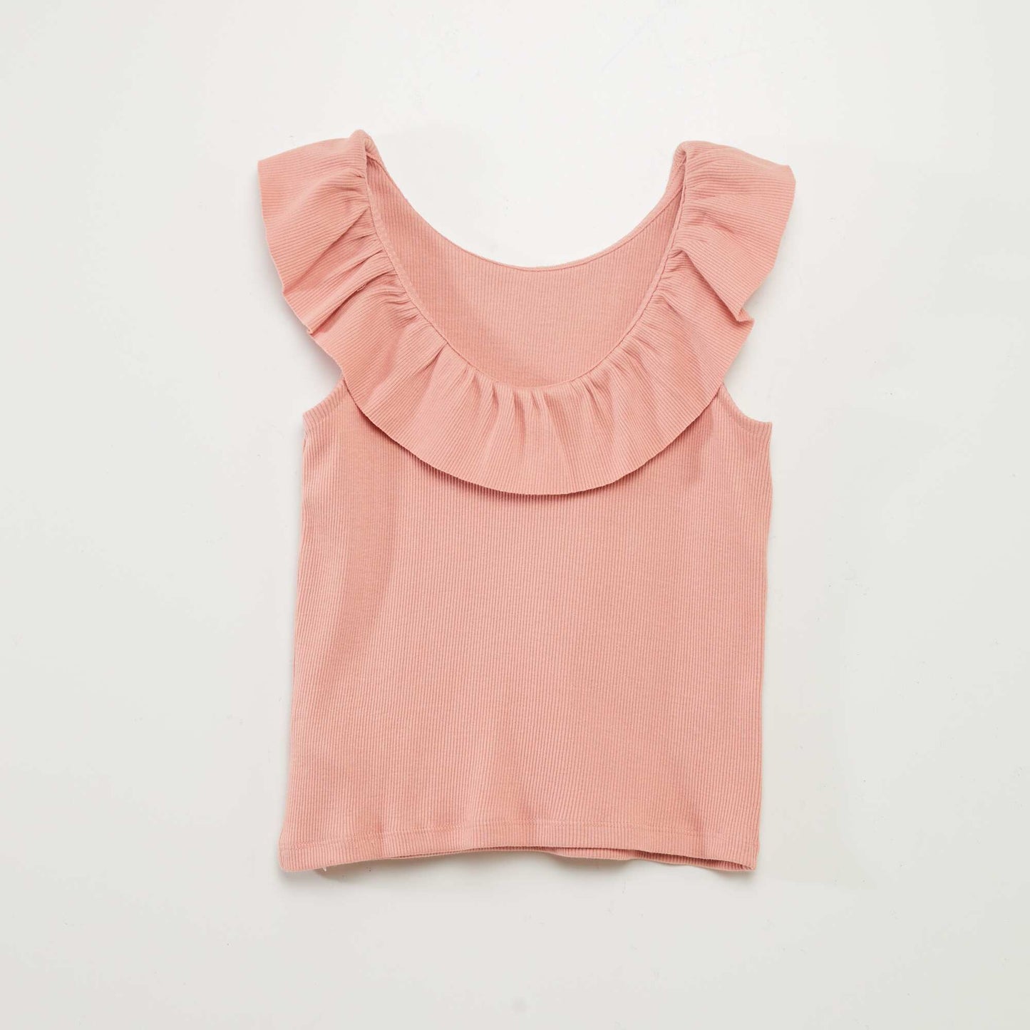 Camiseta sin mangas con volante en el cuello ROSA