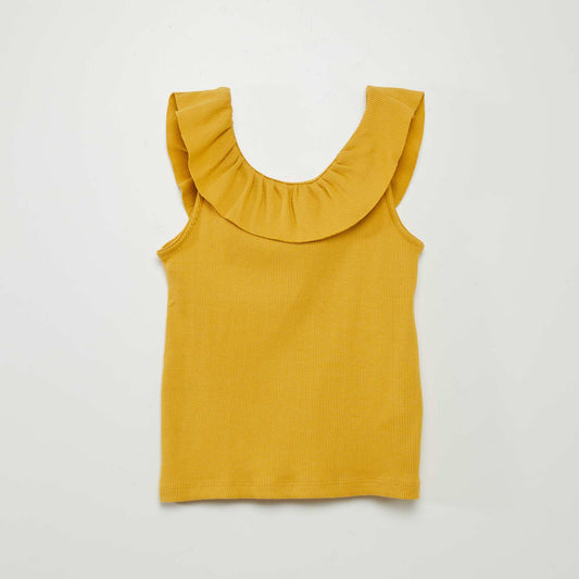 Camiseta sin mangas con volante en el cuello AMARILLO