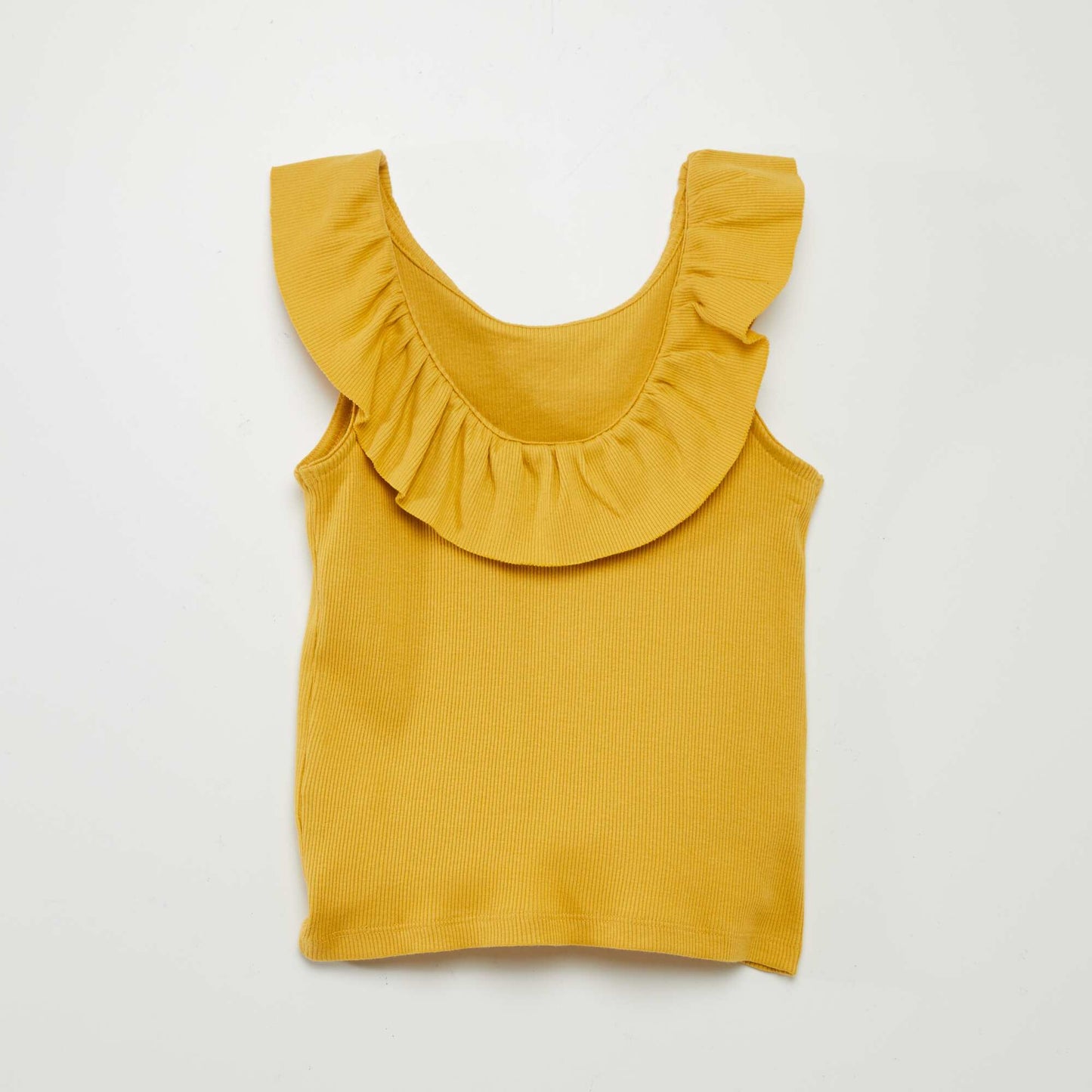 Camiseta sin mangas con volante en el cuello AMARILLO