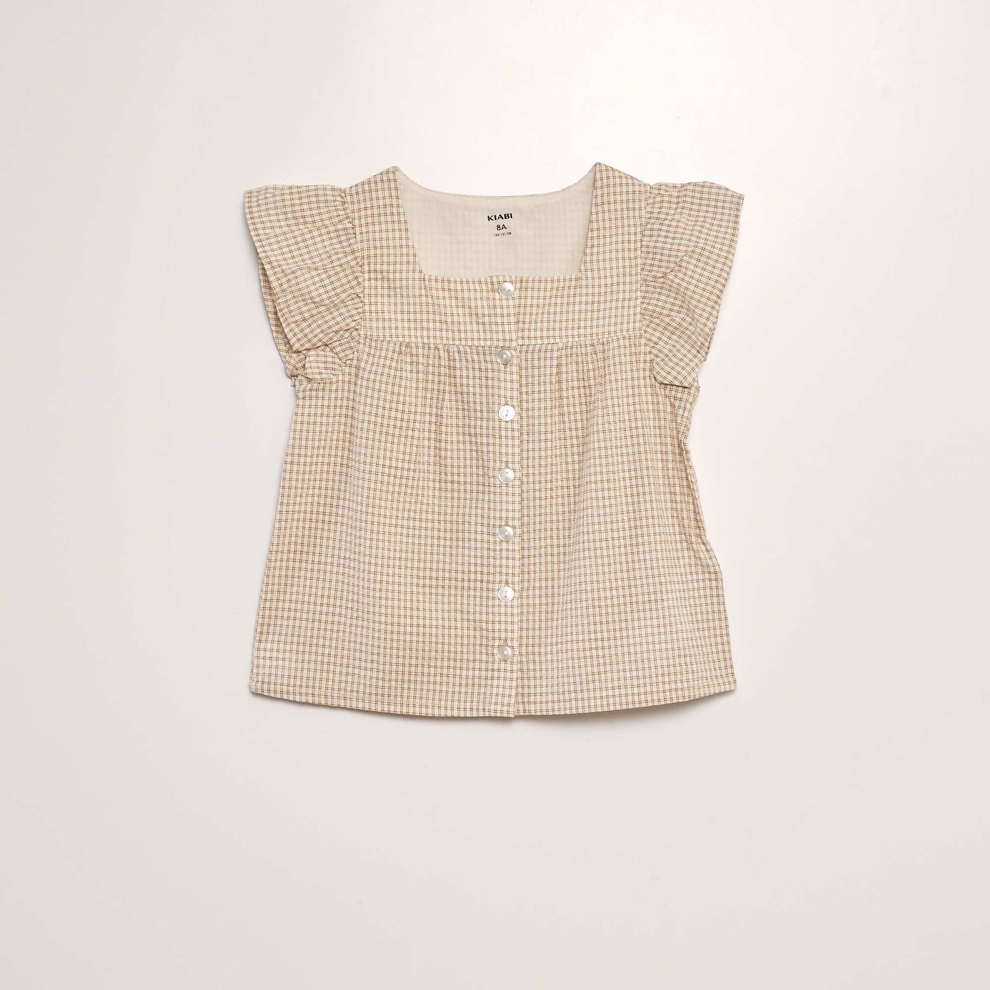 Blusa de punto gofrado con volantes BEIGE