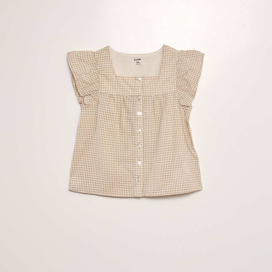 Blusa de punto gofrado con volantes BEIGE