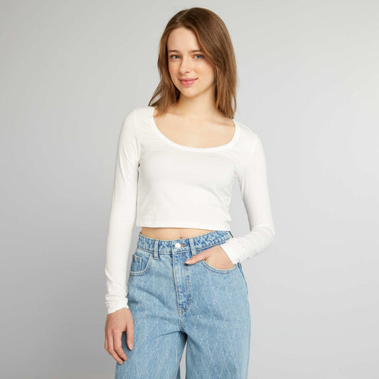 Crop-top de manga larga BLANCO