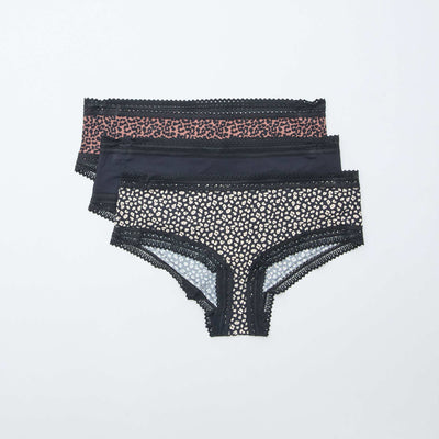 Pack de 3 shortys en microfibra estampada NEGRO