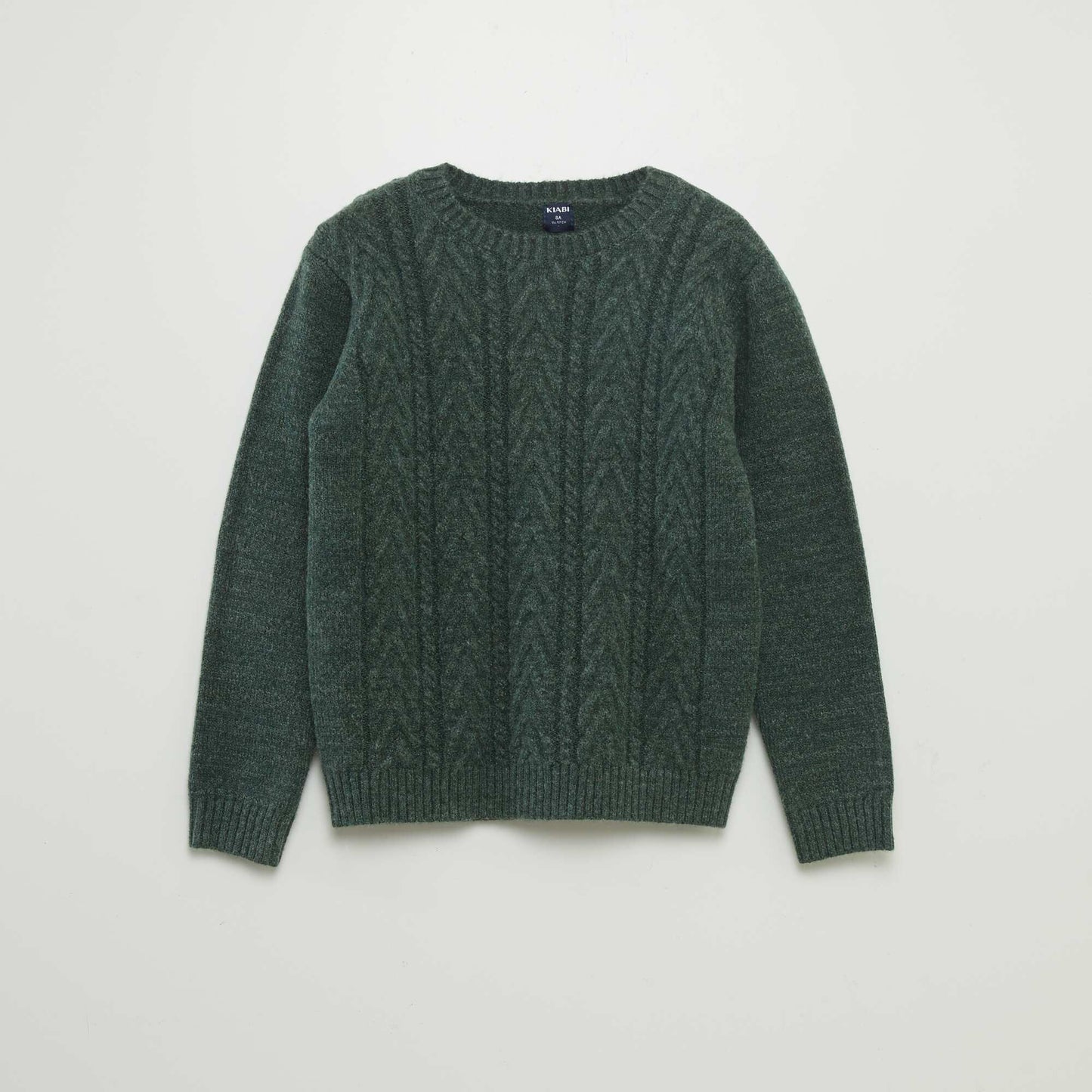 Sweater trenzado con cuello redondo VERDE