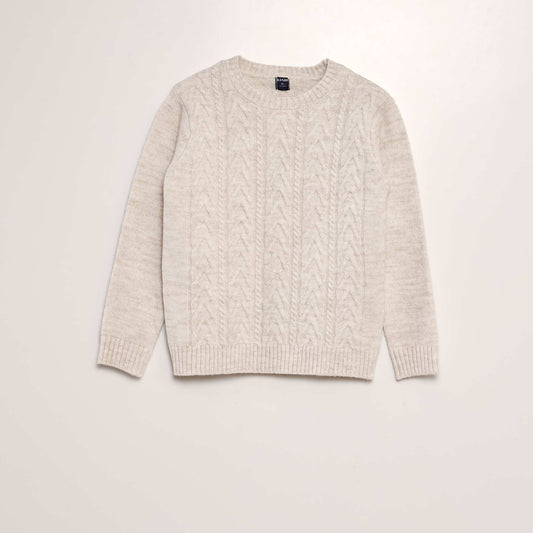 Sweater trenzado con cuello redondo BEIGE