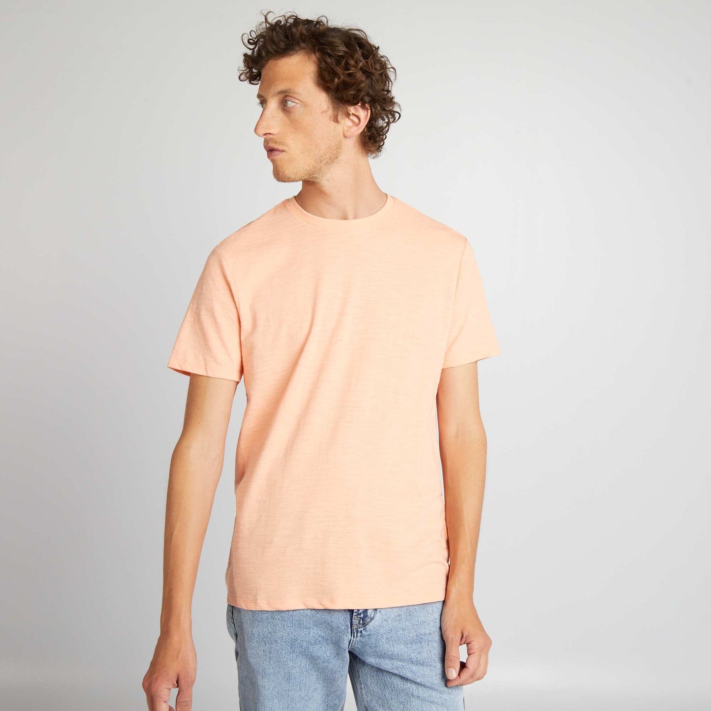 Camiseta de jacquard con cuello redondo NARANJA