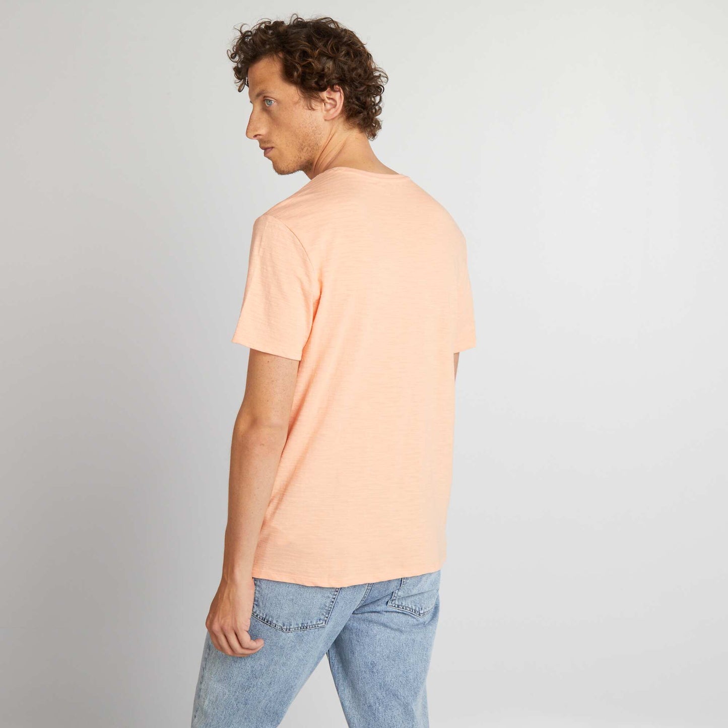 Camiseta de jacquard con cuello redondo NARANJA