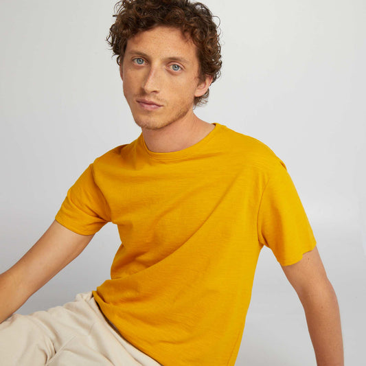 Camiseta de jacquard con cuello redondo AMARILLO