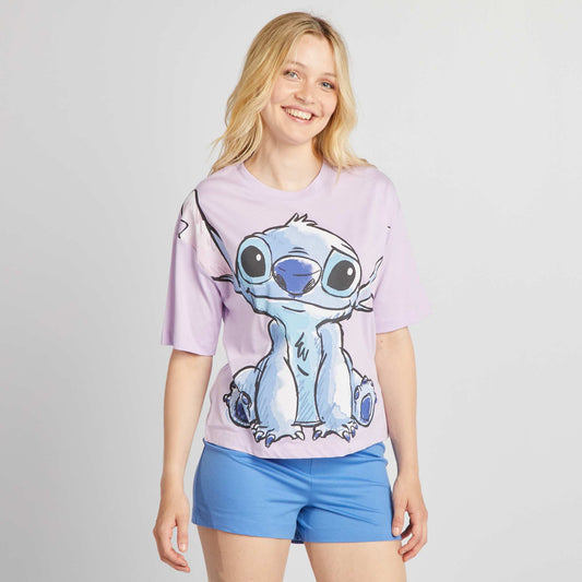 Pijama con camiseta + short 'Stitch' PURPURA