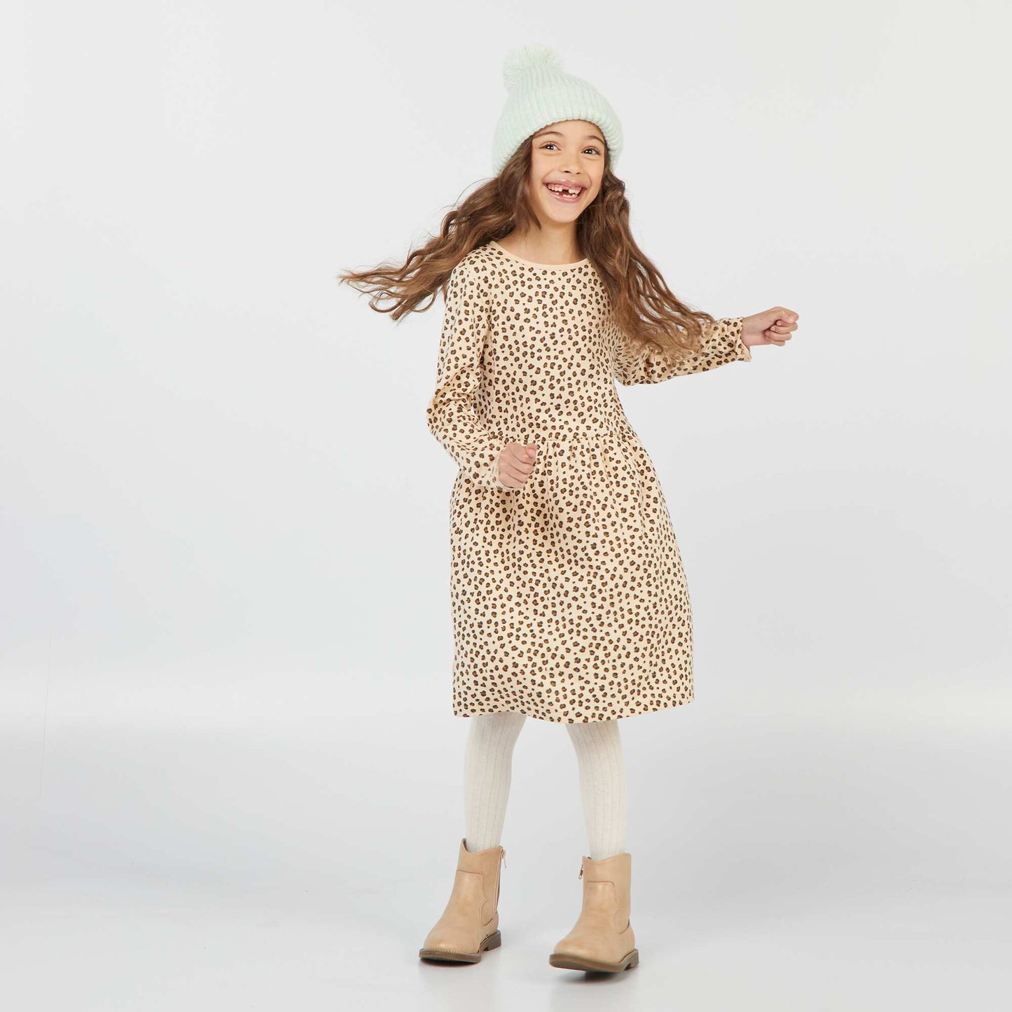 Vestido de punto de leopardo BEIGE