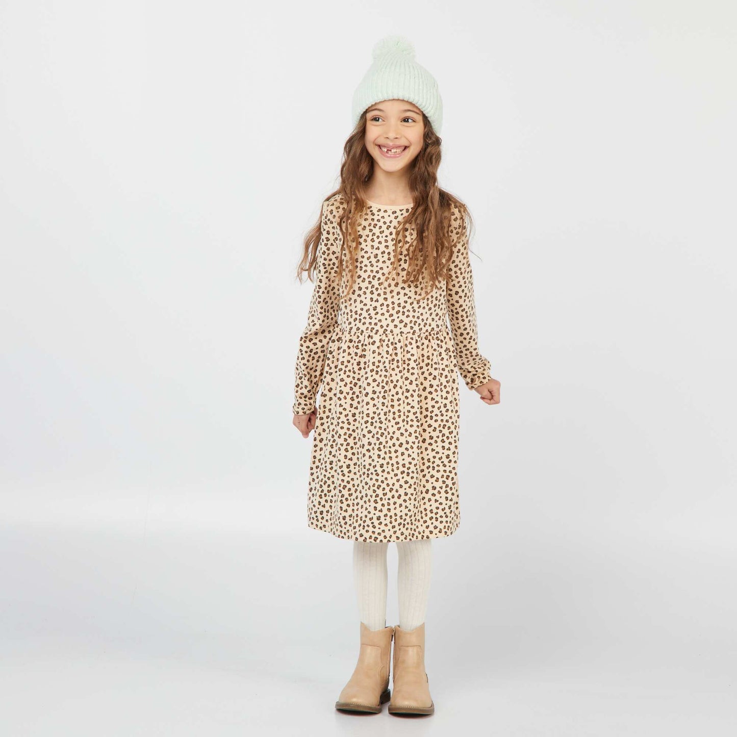 Vestido de punto de leopardo BEIGE