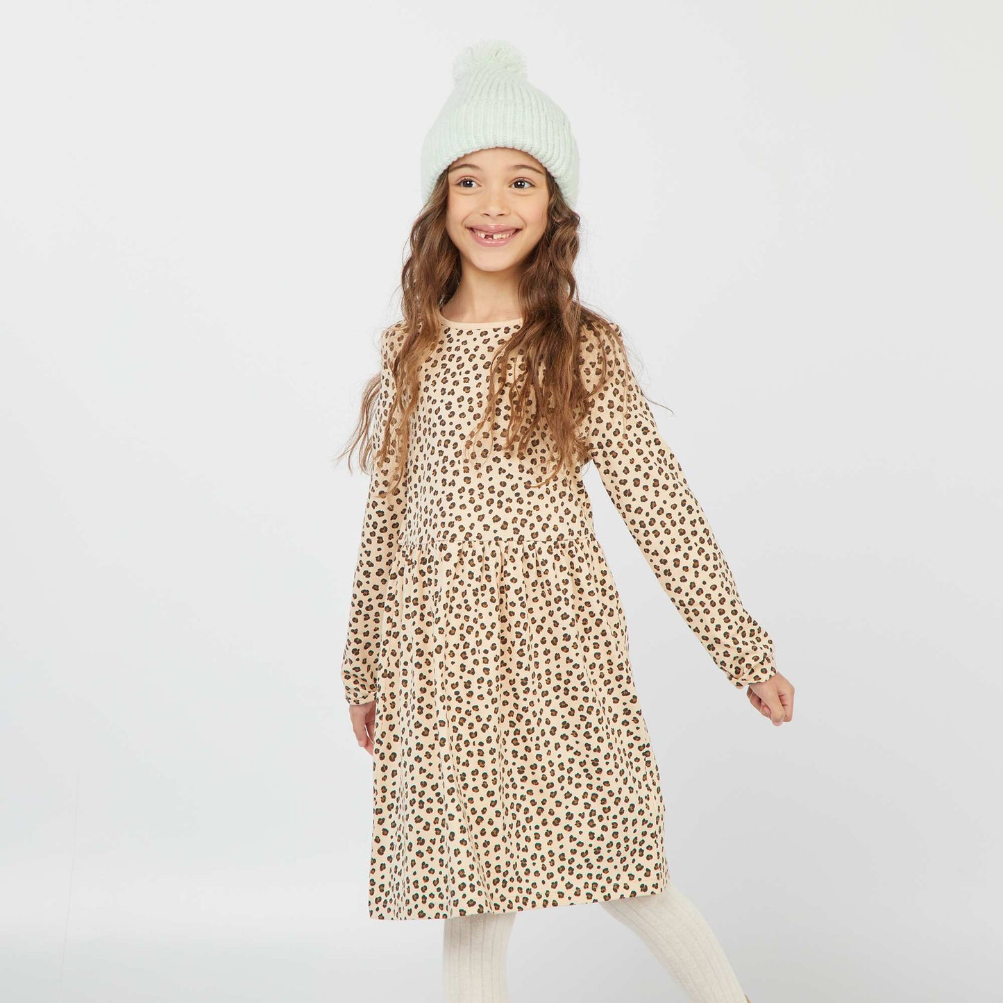 Vestido de punto de leopardo BEIGE