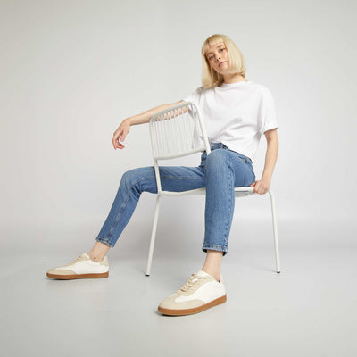 Jean slim de tiro alto con efecto desgastado AZUL