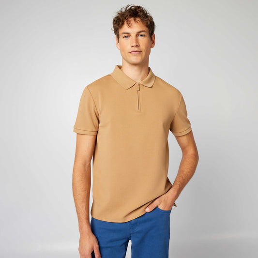 Remera de nido de abeja con cremallera BEIGE