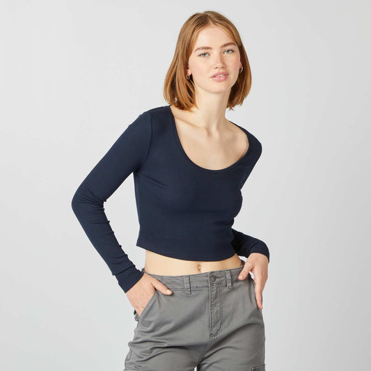 Camiseta canalé crop top azul