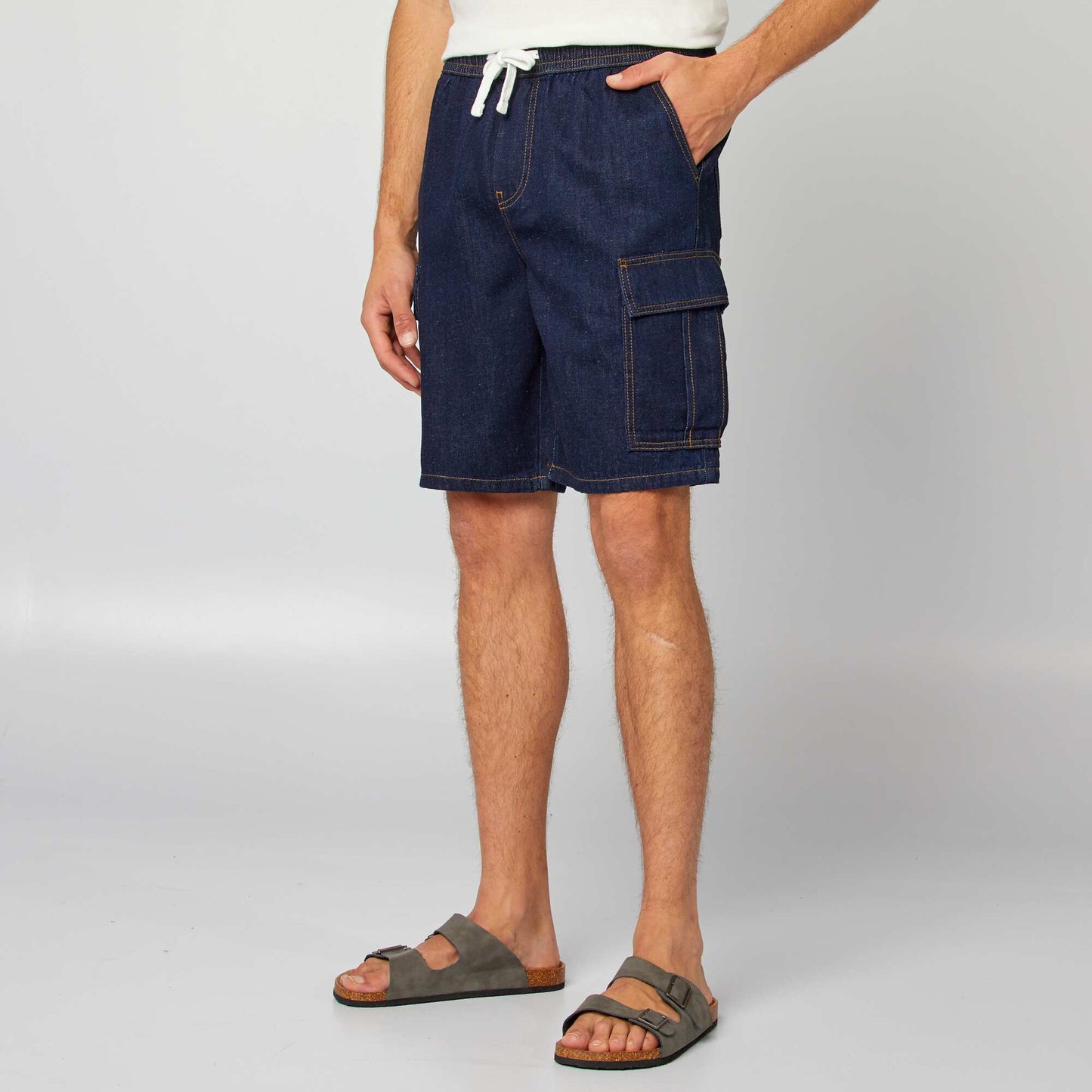 Short multibolsillos de algodón y cáñamo AZUL