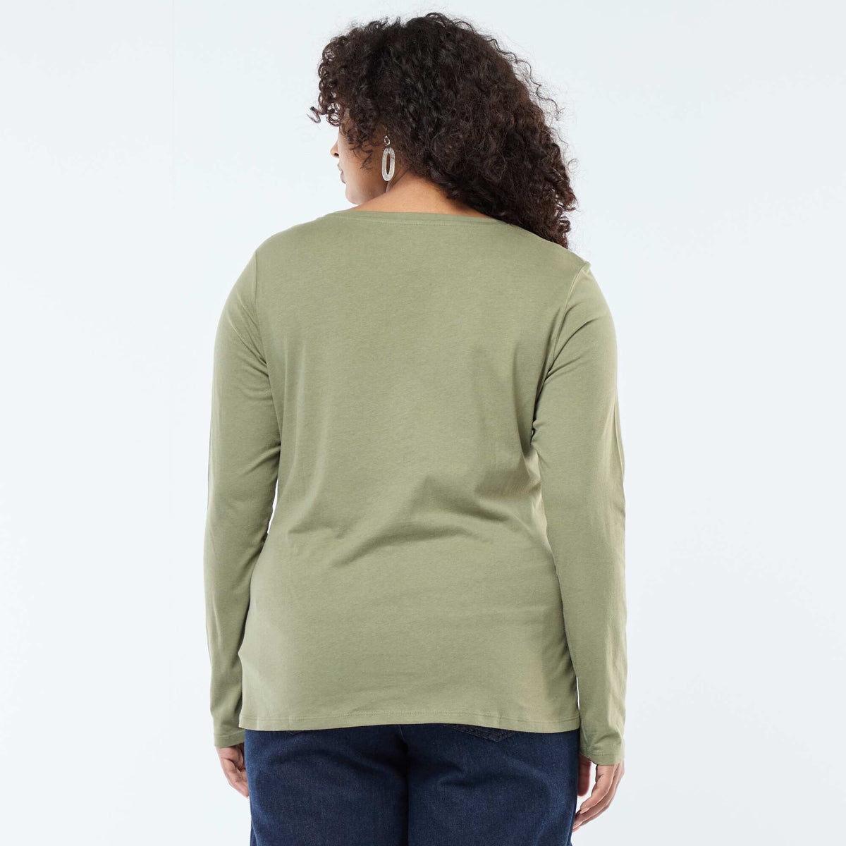 Camiseta de manga larga lisa de punto VERDE
