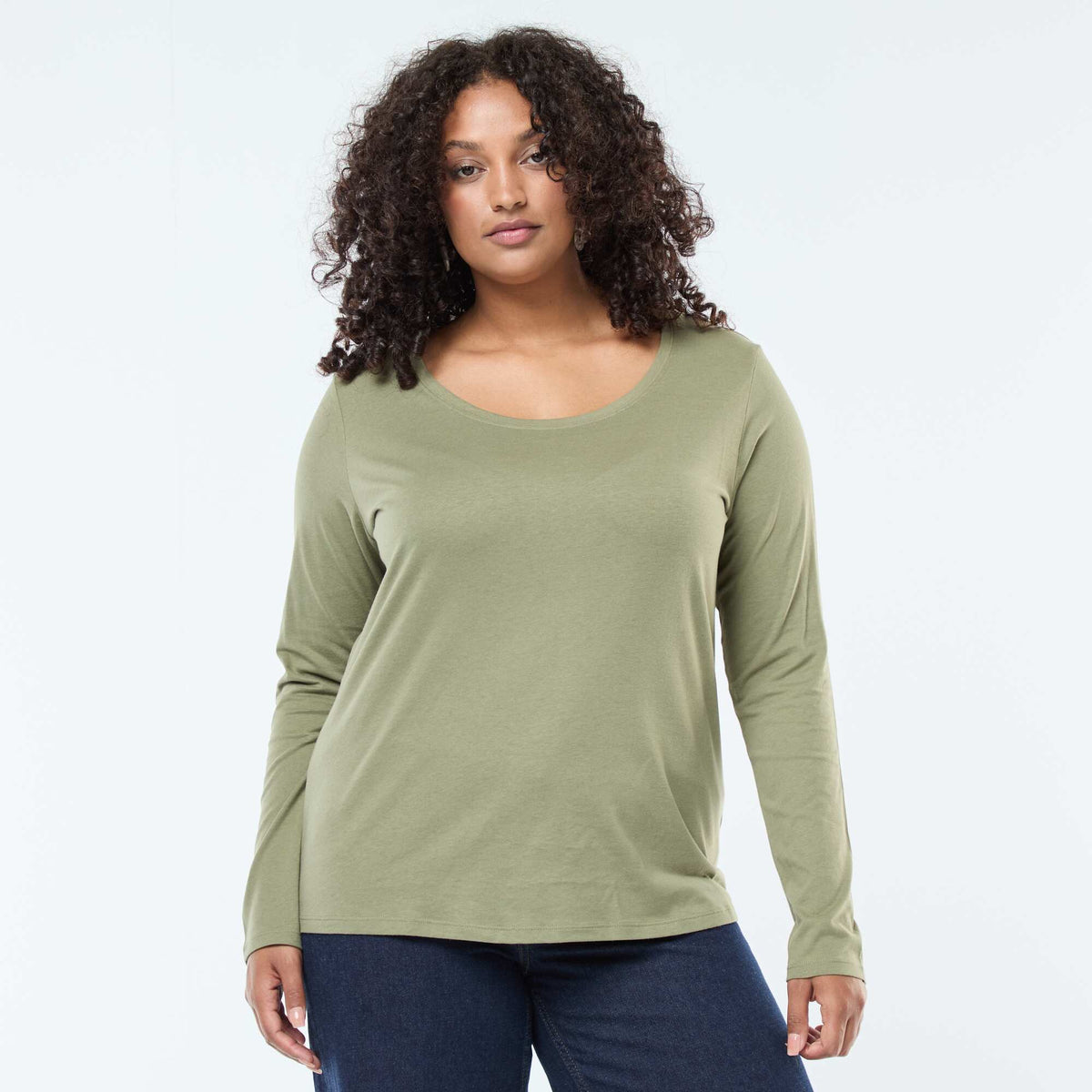 Camiseta de manga larga lisa de punto VERDE