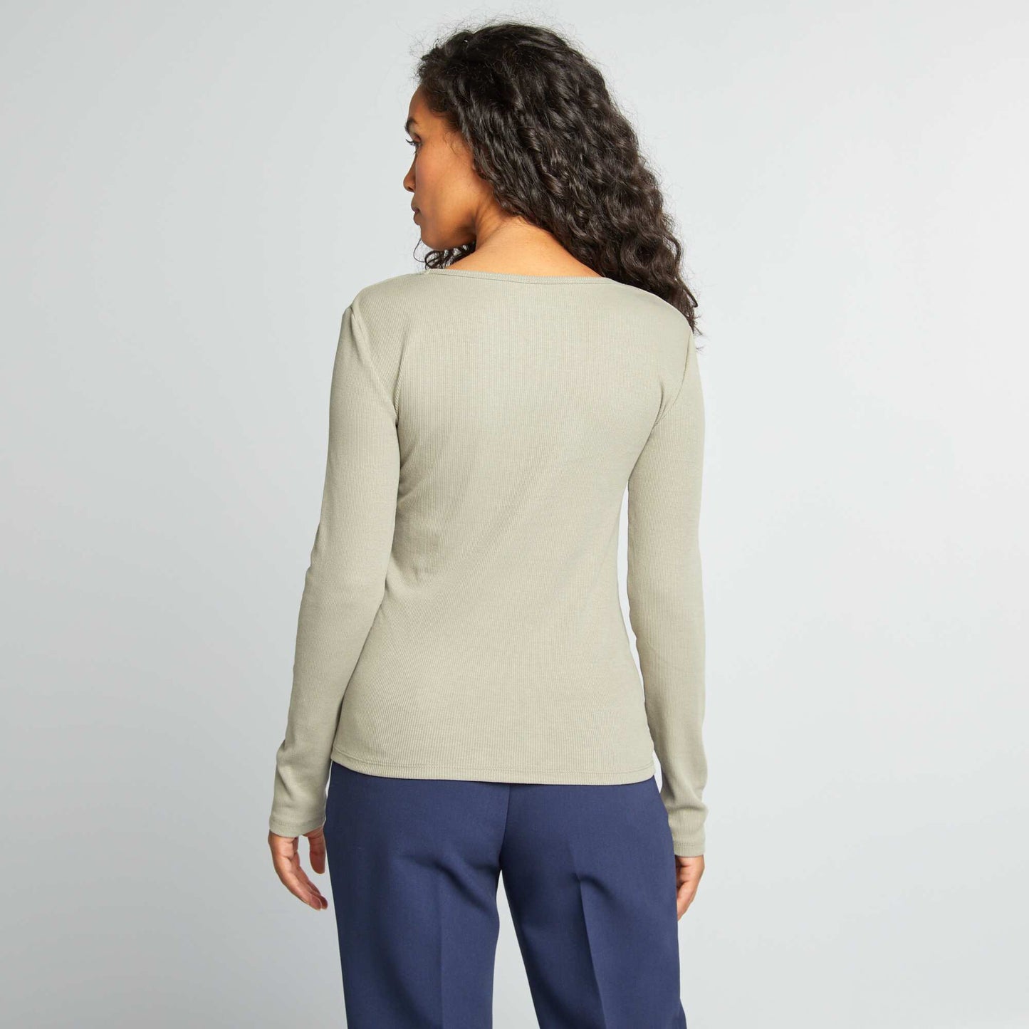 Camiseta de canalé con cuello redondo VERDE