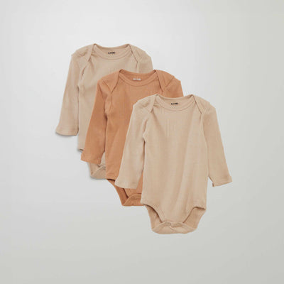 Body de manga larga con cuello americano  - Pack de 3 BEIGE