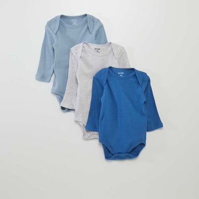 Body de manga larga con cuello americano  - Pack de 3 AZUL