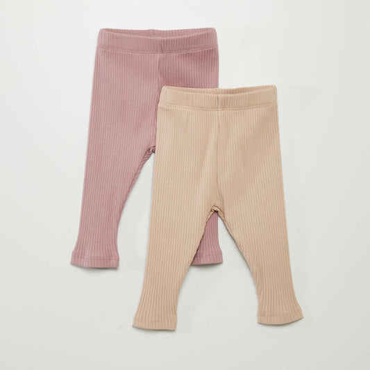 Pack de 2 leggings de canalé BEIGE