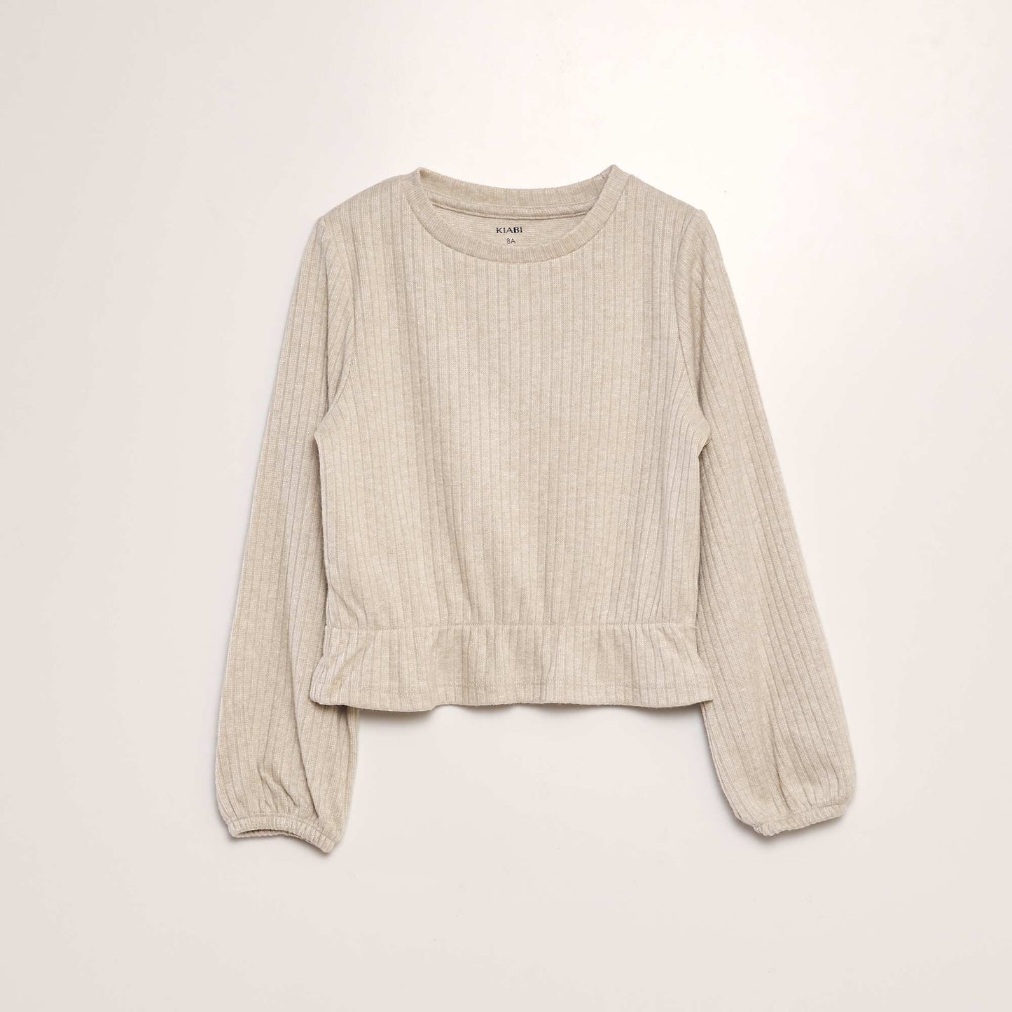 Camiseta de canalé con volantes BEIGE