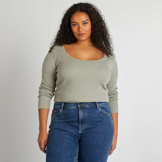 Camiseta lisa de punto de canalé VERDE