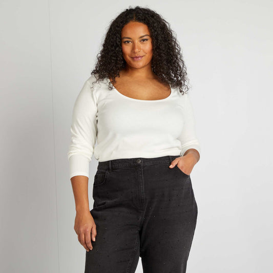Camiseta lisa de punto de canalé BLANCO