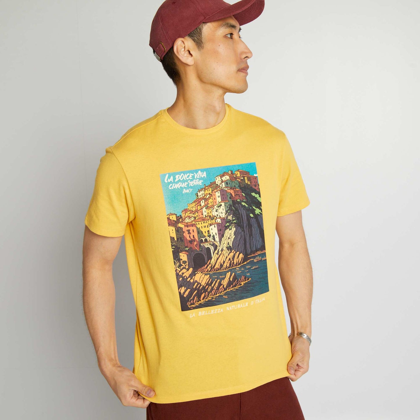 Camiseta de algodón estampada amarillo