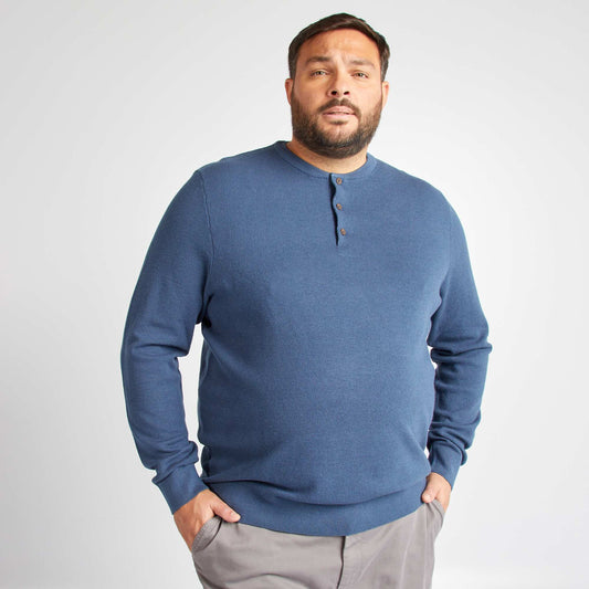 Sweater de punto con cuello de botones AZUL
