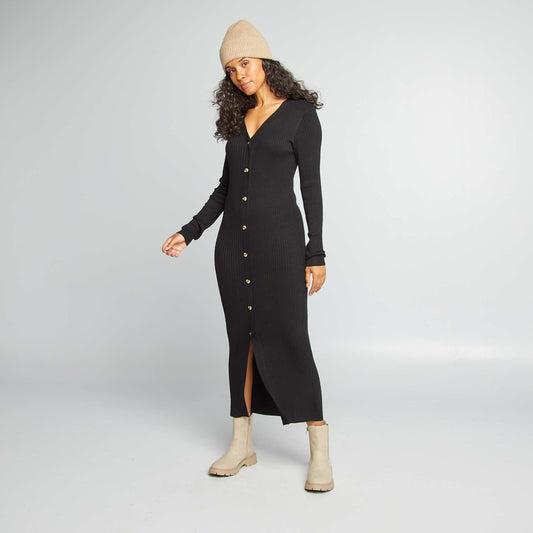 Vestido largo de tubo de canalé negro
