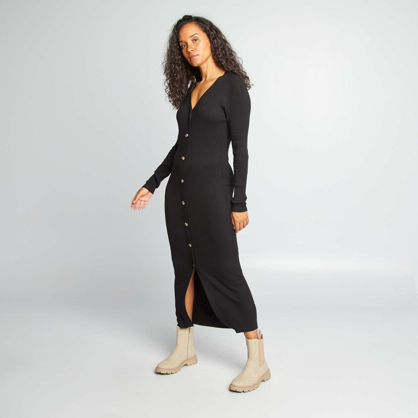 Vestido largo de tubo de canalé negro