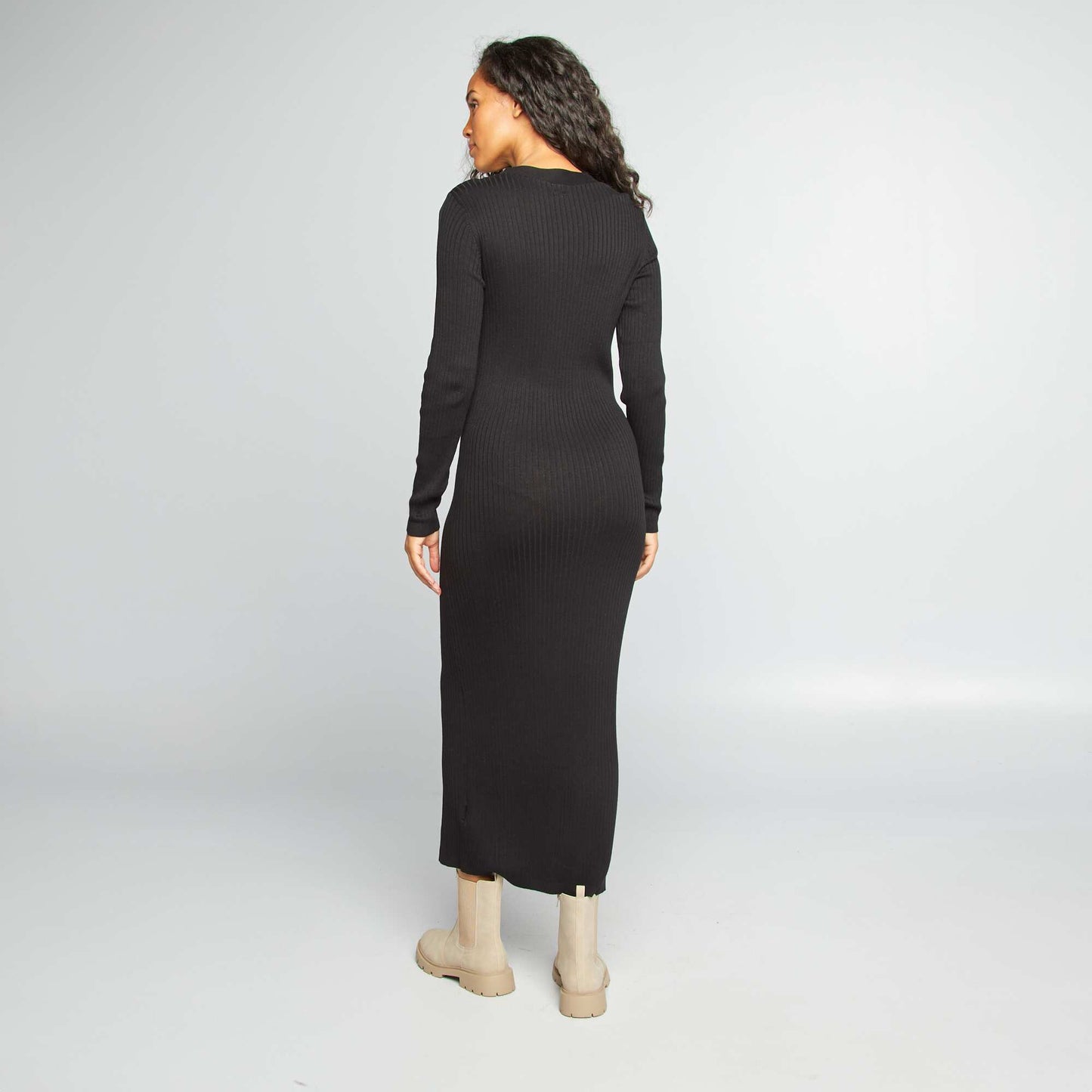 Vestido largo de tubo de canalé negro