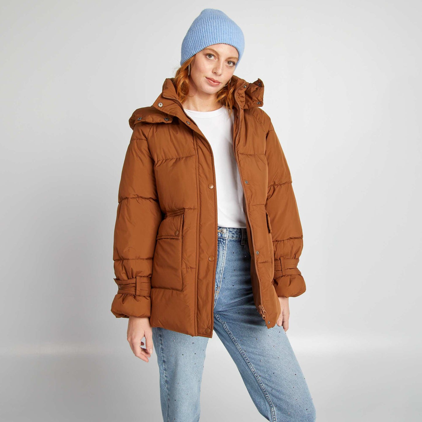 Campera midi acolchada marrón