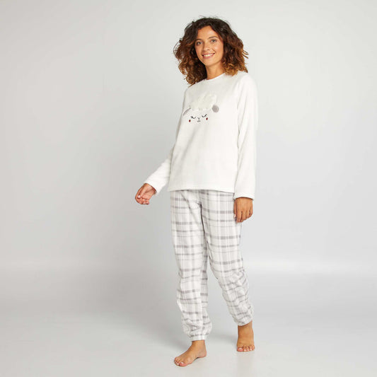 Pijama con buzo + pantalón de tejido polar - 2 piezas BLANCO