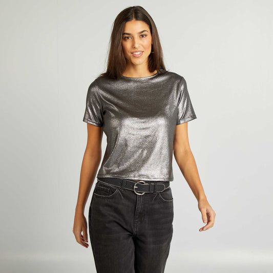 Camiseta metalizada de manga corta GRIS