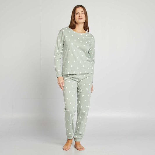 Conjunto de pijama con camiseta + pantalón estampado VERDE