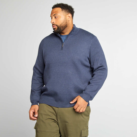 Sweater liso con cremallera en el cuello AZUL