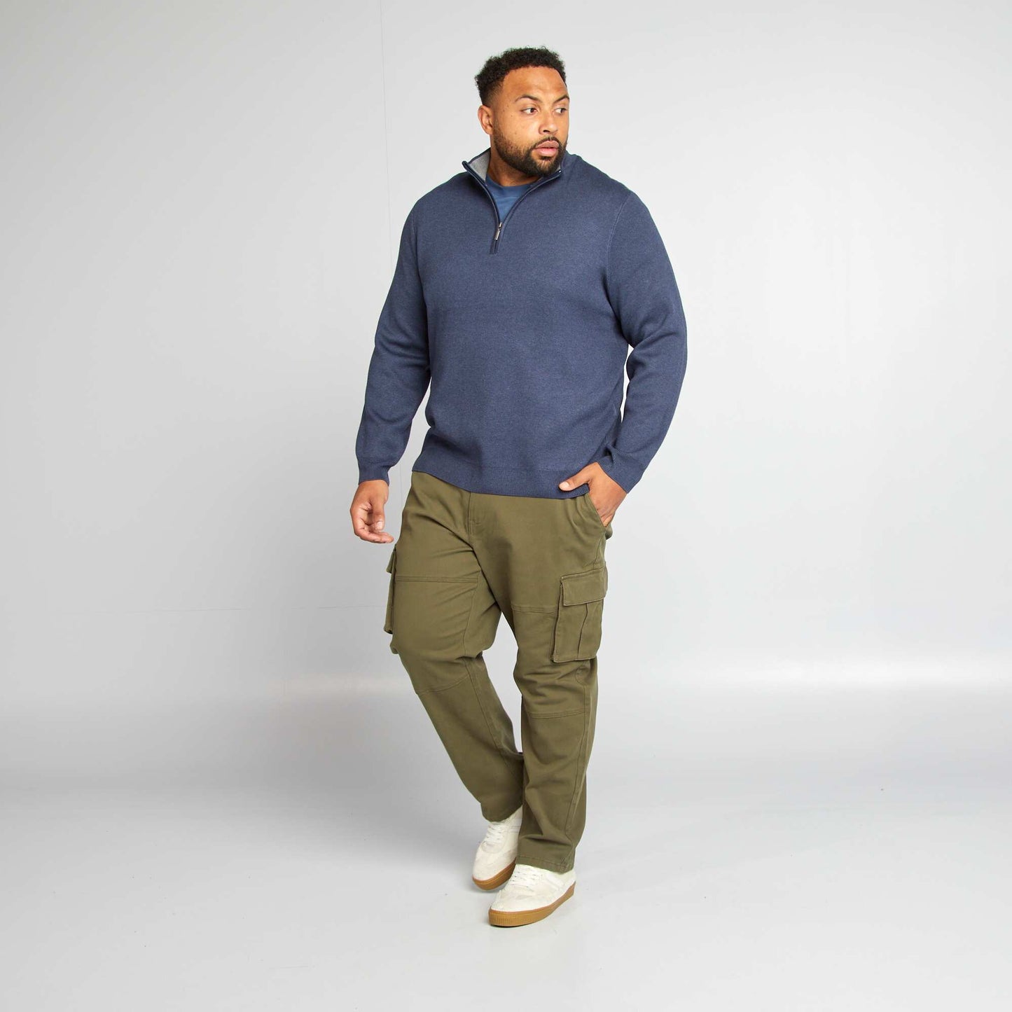Sweater liso con cremallera en el cuello AZUL