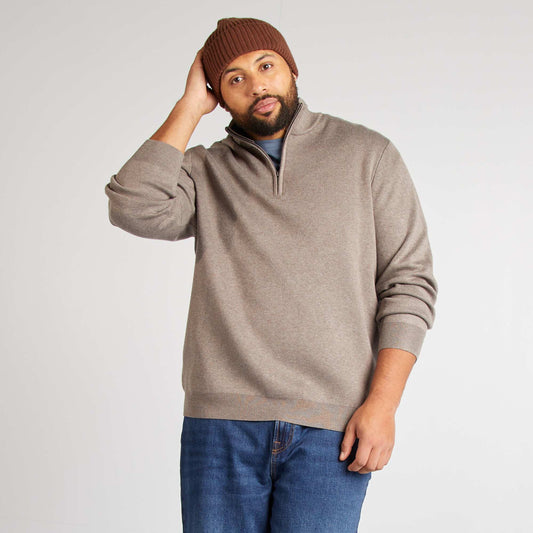 Sweater liso con cremallera en el cuello MARRON