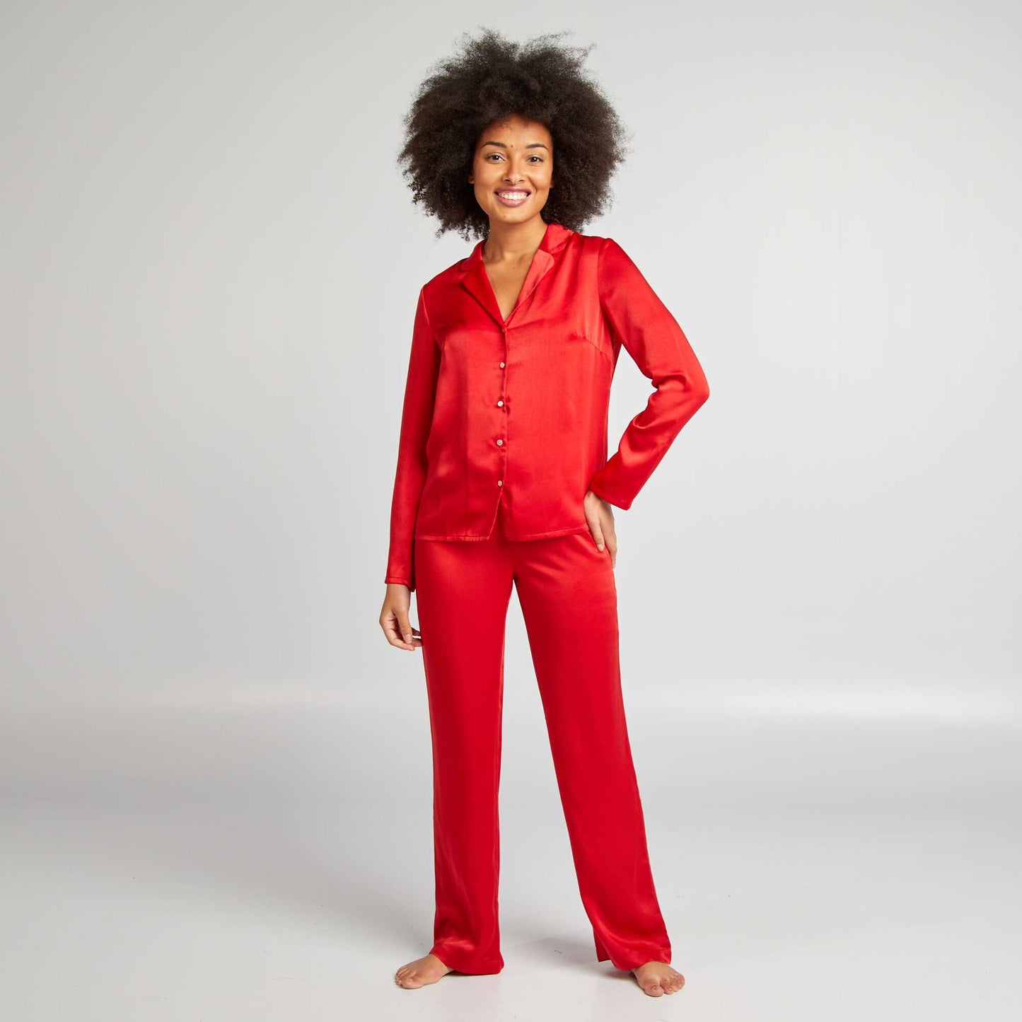 Pijama con camisa + pantalón satinado ROJO