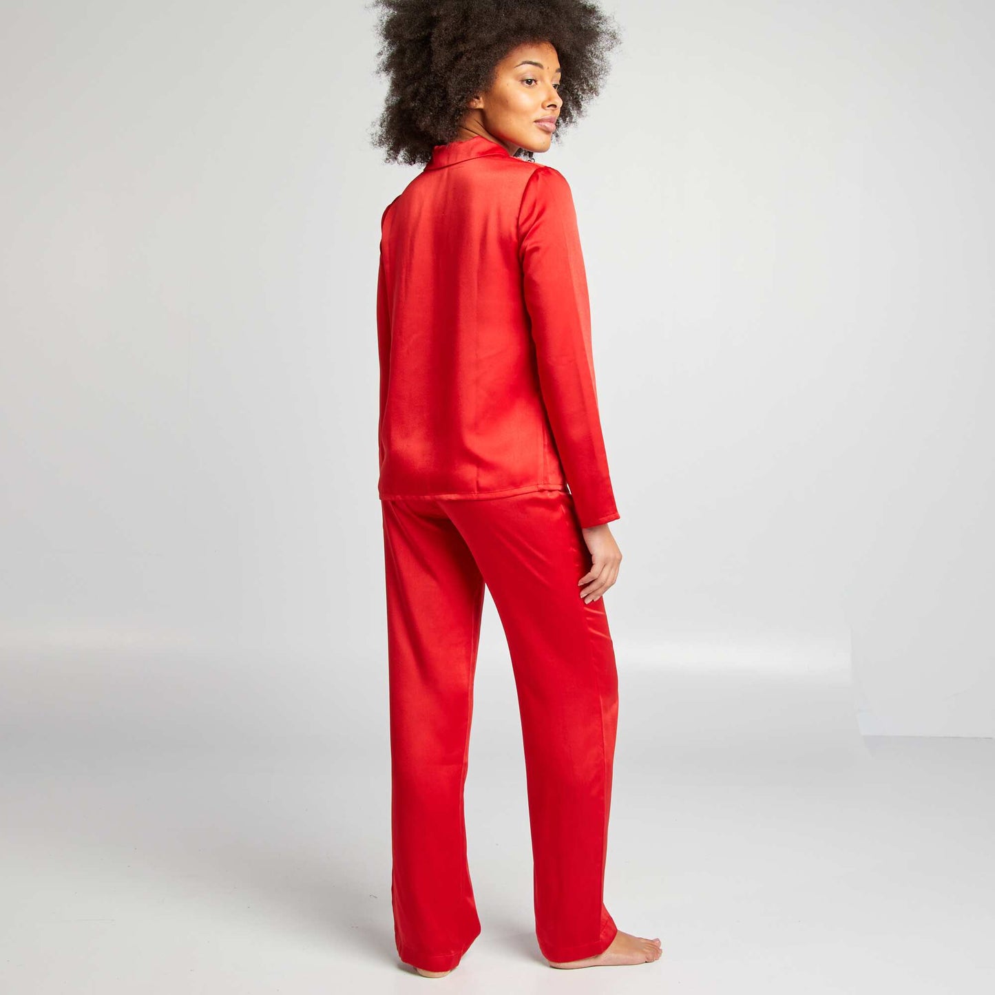 Pijama con camisa + pantalón satinado ROJO