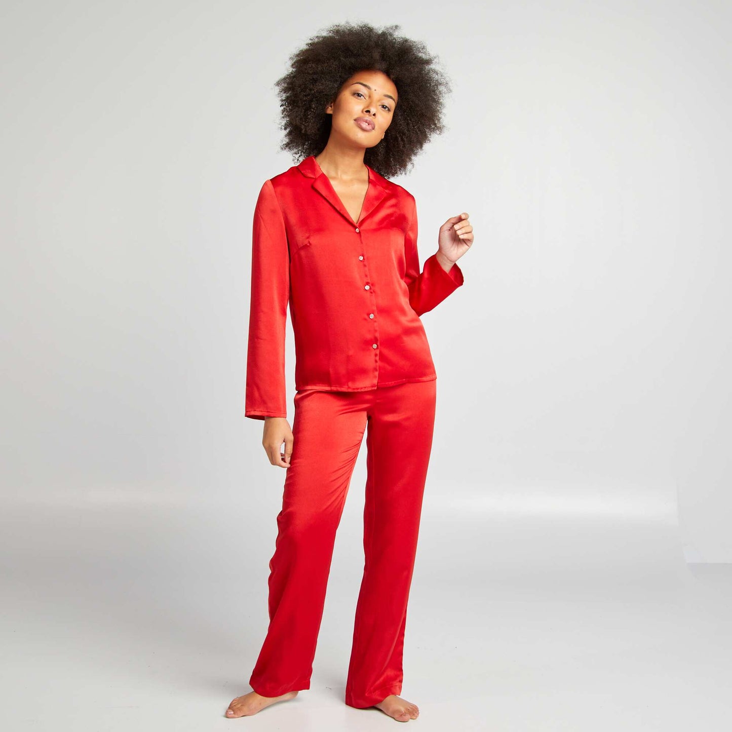 Pijama con camisa + pantalón satinado ROJO