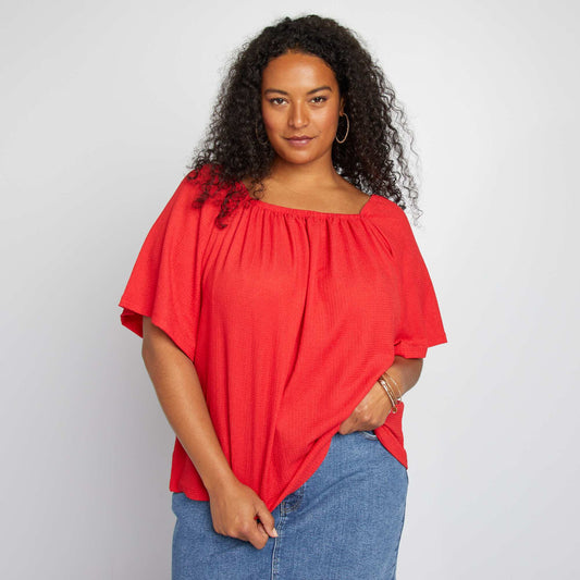 Blusa vaporosa con cuello elástico ROJO