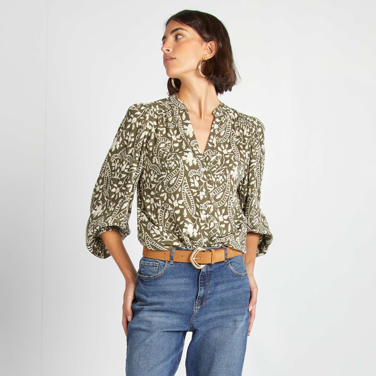 Blusa vaporosa estampada MARRON