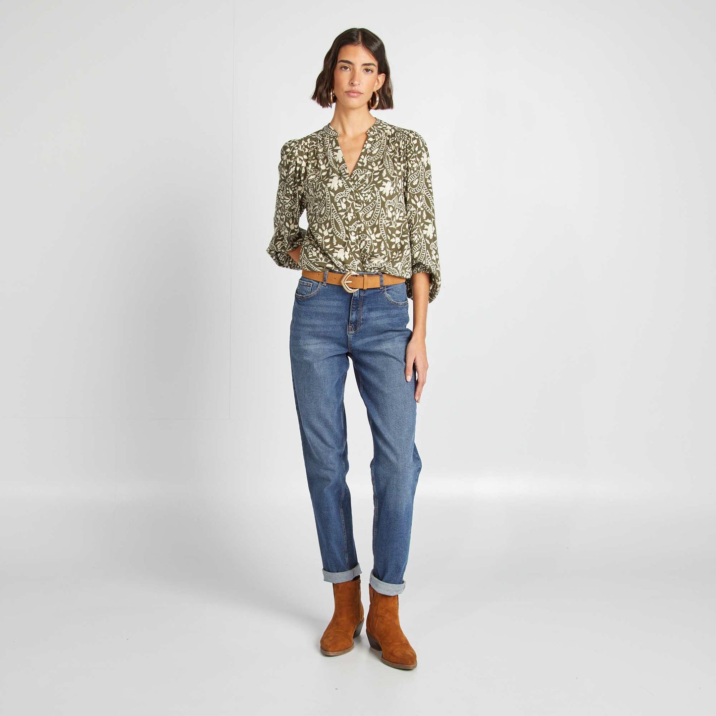 Blusa vaporosa estampada MARRON